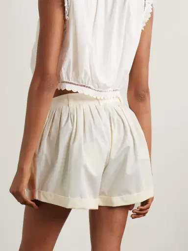 DÔEN Paige Pleated Organic Cotton-poplin Shorts | Thumbnail 3 DÔEN Paige Pleated Organic Cotton-poplin Shorts | Thumbnail 3