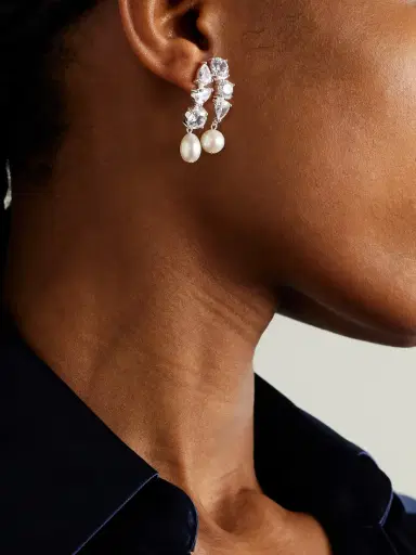 Completedworks Cascading Recycled Silver, Cubic Zirconia And Pearl Earrings | Thumbnail 2 Completedworks Cascading Recycled Silver, Cubic Zirconia And Pearl Earrings | Thumbnail 2