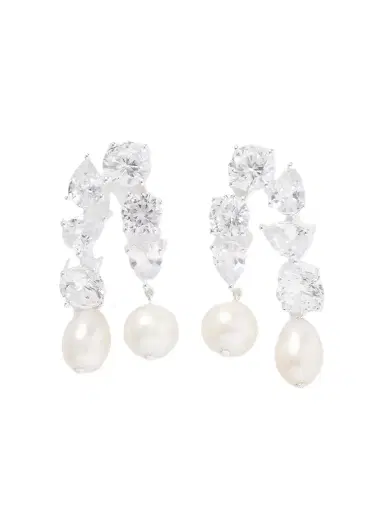 Completedworks Cascading Recycled Silver, Cubic Zirconia And Pearl Earrings | Thumbnail 1 Completedworks Cascading Recycled Silver, Cubic Zirconia And Pearl Earrings | Thumbnail 1