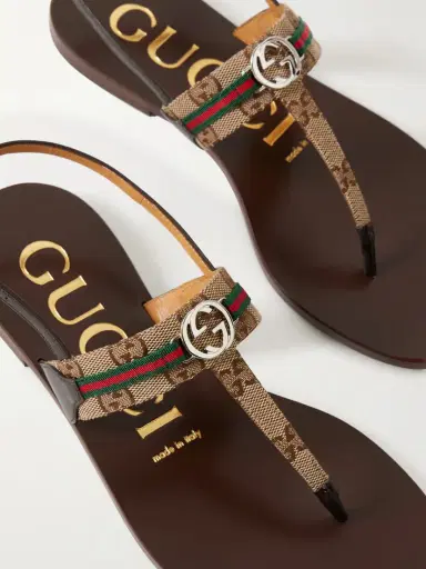 Gucci Kika Logo-embellished Webbing And Leather-trimmed Canvas-jacquard Sandals | Thumbnail 4 Gucci Kika Logo-embellished Webbing And Leather-trimmed Canvas-jacquard Sandals | Thumbnail 4