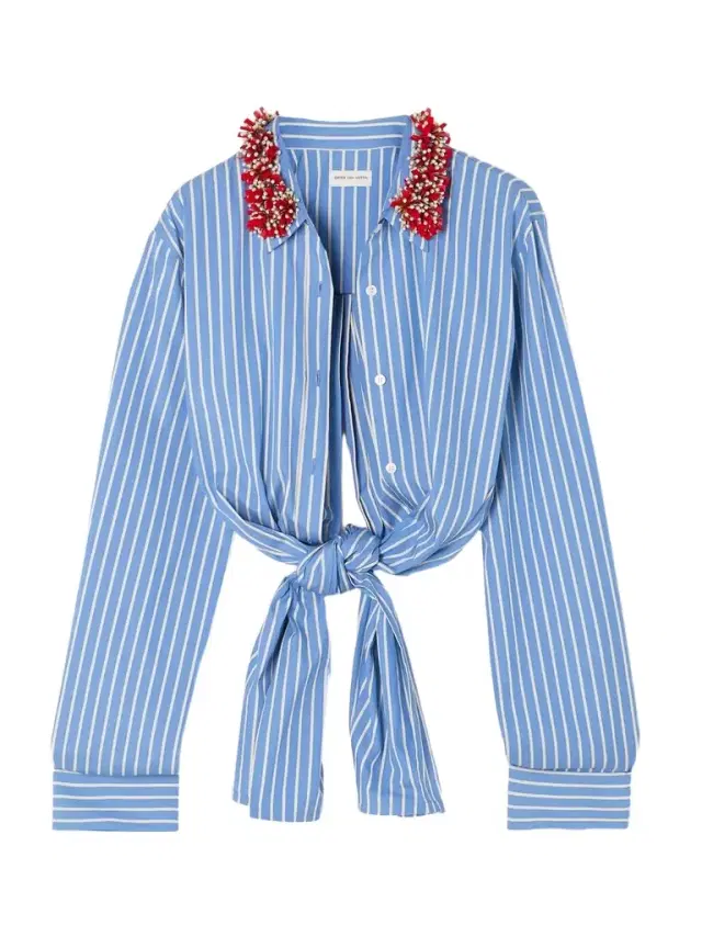 Knotted Embellished Striped Cotton-poplin Shirt - FR 34
