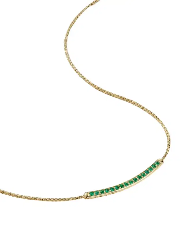 David Yurman Petite Pavé 18-karat Gold Emerald Necklace