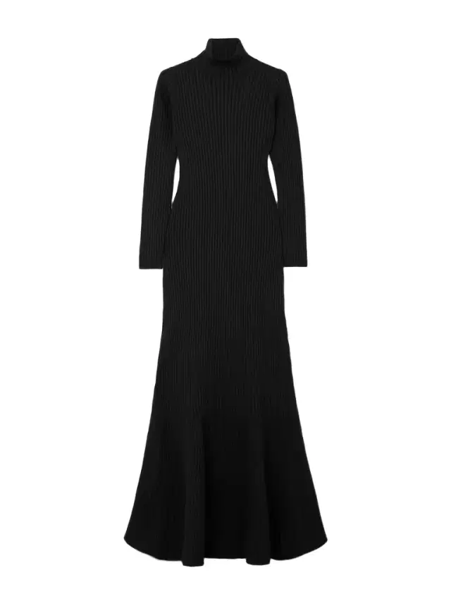 Turtleneck Ribbed ilk-blend Maxi Dress