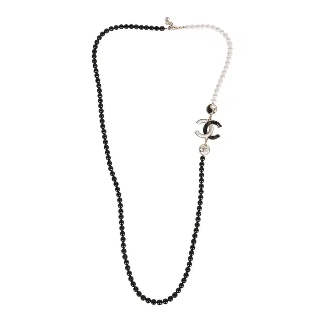 Chanel Chanel Black and White CC Logo Faux Pearl Glass Beads Long Necklace