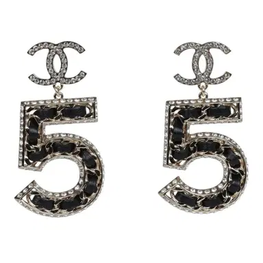 Chanel Chanel Crystal CC No 5 Chain Drop Dangle Earrings Black Leather Light Gold Metal | Thumbnail 1 Chanel Chanel Crystal CC No 5 Chain Drop Dangle Earrings Black Leather Light Gold Metal | Thumbnail 1