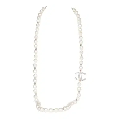 Chanel Chanel Gold CC Faux Large Pearl Crystal Necklace | Thumbnail 2