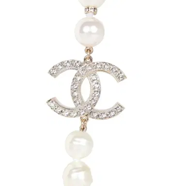 Chanel Chanel Gold CC Faux Large Pearl Crystal Necklace | Thumbnail 3
