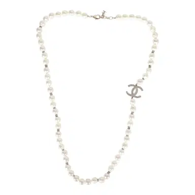 Chanel Chanel Gold CC Faux Large Pearl Crystal Necklace | Thumbnail 1