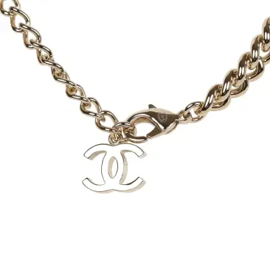 Chanel Chanel Light Gold Tone Wax Seal Logo and Rhinestone Star Necklace | Thumbnail 7