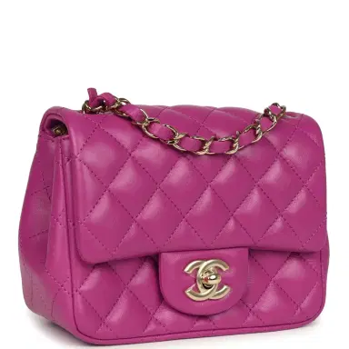 Chanel Chanel Mini Square Flap Bag Purple Lambskin Gold Hardware | Thumbnail 2 Chanel Chanel Mini Square Flap Bag Purple Lambskin Gold Hardware | Thumbnail 2