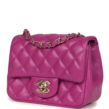 Chanel Chanel Mini Square Flap Bag Purple Lambskin Gold Hardware | Thumbnail 5 Chanel Chanel Mini Square Flap Bag Purple Lambskin Gold Hardware | Thumbnail 5