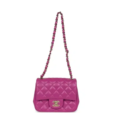 Chanel Chanel Mini Square Flap Bag Purple Lambskin Gold Hardware | Thumbnail 7 Chanel Chanel Mini Square Flap Bag Purple Lambskin Gold Hardware | Thumbnail 7