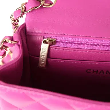 Chanel Chanel Mini Square Flap Bag Purple Lambskin Gold Hardware | Thumbnail 10 Chanel Chanel Mini Square Flap Bag Purple Lambskin Gold Hardware | Thumbnail 10