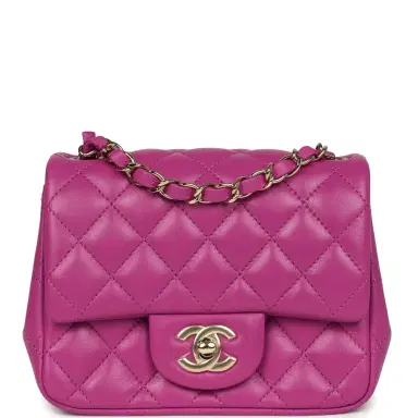 Chanel Chanel Mini Square Flap Bag Purple Lambskin Gold Hardware | Thumbnail 1 Chanel Chanel Mini Square Flap Bag Purple Lambskin Gold Hardware | Thumbnail 1