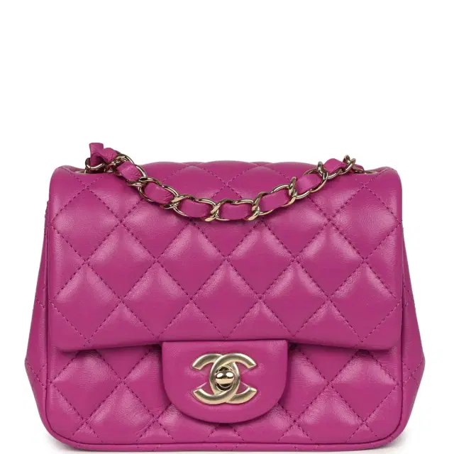 Chanel Chanel Mini Square Flap Bag Purple Lambskin Gold Hardware