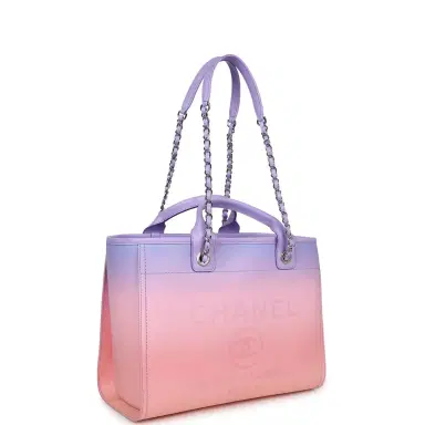 Chanel Chanel Small Deauville Shopping Tote Pink and Purple Ombre Calfskin Silver Hardware | Thumbnail 2 Chanel Chanel Small Deauville Shopping Tote Pink and Purple Ombre Calfskin Silver Hardware | Thumbnail 2