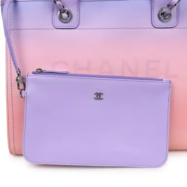 Chanel Chanel Small Deauville Shopping Tote Pink and Purple Ombre Calfskin Silver Hardware | Thumbnail 7 Chanel Chanel Small Deauville Shopping Tote Pink and Purple Ombre Calfskin Silver Hardware | Thumbnail 7