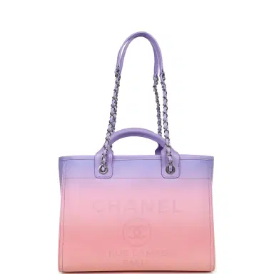Chanel Chanel Small Deauville Shopping Tote Pink and Purple Ombre Calfskin Silver Hardware | Thumbnail 1 Chanel Chanel Small Deauville Shopping Tote Pink and Purple Ombre Calfskin Silver Hardware | Thumbnail 1
