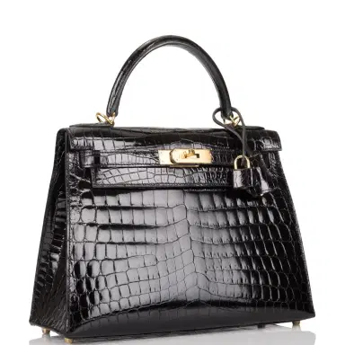 HERMÈS Hermes Black Shiny Niloticus Crocodile Sellier Kelly 28cm Gold Hardware | Thumbnail 2