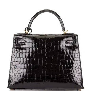 HERMÈS Hermes Black Shiny Niloticus Crocodile Sellier Kelly 28cm Gold Hardware | Thumbnail 4