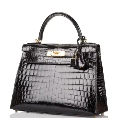 HERMÈS Hermes Black Shiny Niloticus Crocodile Sellier Kelly 28cm Gold Hardware | Thumbnail 5