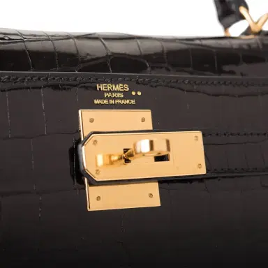 HERMÈS Hermes Black Shiny Niloticus Crocodile Sellier Kelly 28cm Gold Hardware | Thumbnail 7