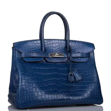 HERMÈS Hermes Bleu de Malte Matte Alligator Birkin 35cm Palladium Hardware (Preloved - Excellent to Mint) | Thumbnail 2 HERMÈS Hermes Bleu de Malte Matte Alligator Birkin 35cm Palladium Hardware (Preloved - Excellent to Mint) | Thumbnail 2
