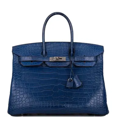 HERMÈS Hermes Bleu de Malte Matte Alligator Birkin 35cm Palladium Hardware (Preloved - Excellent to Mint) | Thumbnail 1 HERMÈS Hermes Bleu de Malte Matte Alligator Birkin 35cm Palladium Hardware (Preloved - Excellent to Mint) | Thumbnail 1