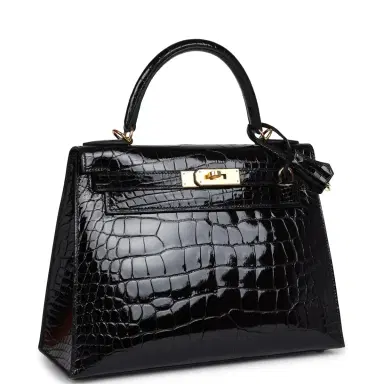 HERMÈS Hermes Kelly Sellier 28 Black Shiny Alligator Gold Hardware | Thumbnail 2