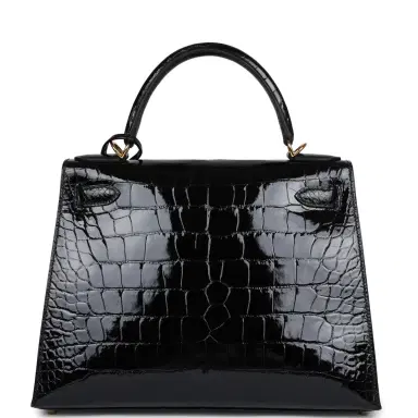 HERMÈS Hermes Kelly Sellier 28 Black Shiny Alligator Gold Hardware | Thumbnail 4