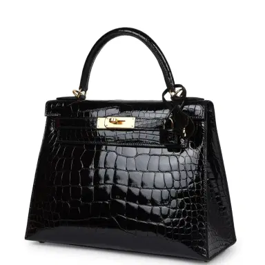 HERMÈS Hermes Kelly Sellier 28 Black Shiny Alligator Gold Hardware | Thumbnail 5