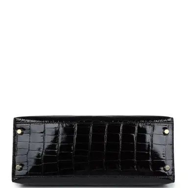 HERMÈS Hermes Kelly Sellier 28 Black Shiny Alligator Gold Hardware | Thumbnail 6