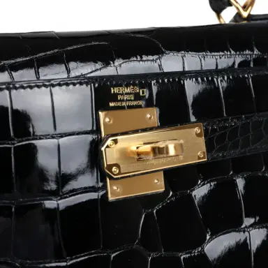 HERMÈS Hermes Kelly Sellier 28 Black Shiny Alligator Gold Hardware | Thumbnail 7