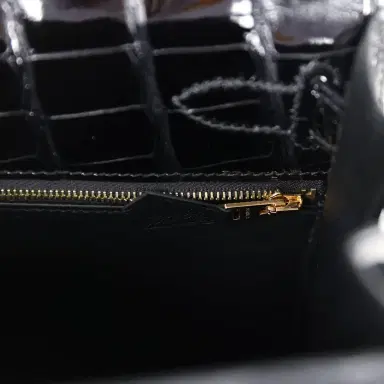 HERMÈS Hermes Kelly Sellier 28 Black Shiny Alligator Gold Hardware | Thumbnail 9