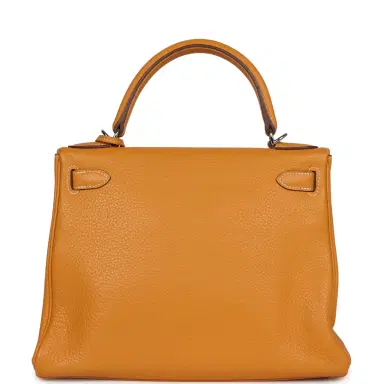 HERMÈS Pre-Owned Hermes Kelly Retourne 28 Moutarde Clemence Palladium Hardware | Thumbnail 4 HERMÈS Pre-Owned Hermes Kelly Retourne 28 Moutarde Clemence Palladium Hardware | Thumbnail 4