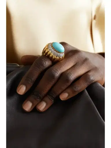 DAVID WEBB Mount Olympus 18-karat Gold, Platinum, Turquoise And Diamond Ring | Thumbnail 2