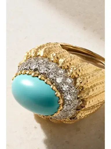 DAVID WEBB Mount Olympus 18-karat Gold, Platinum, Turquoise And Diamond Ring | Thumbnail 4