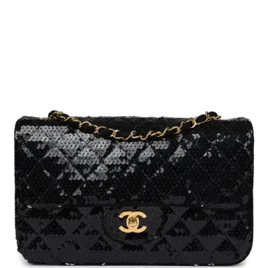 Chanel Vintage Chanel Small Flap Bag Black Sequin Gold Hardware | Thumbnail 1 Chanel Vintage Chanel Small Flap Bag Black Sequin Gold Hardware | Thumbnail 1