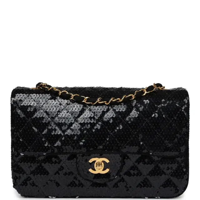 Chanel Vintage Chanel Small Flap Bag Black Sequin Gold Hardware