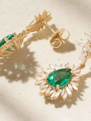 Suzanne Kalan 18-karat Gold, Emerald And Diamond Earrings | Thumbnail 3 Suzanne Kalan 18-karat Gold, Emerald And Diamond Earrings | Thumbnail 3