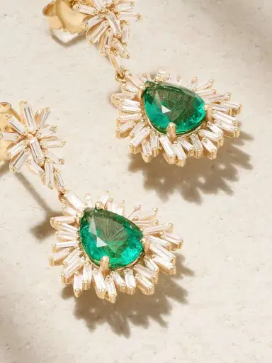Suzanne Kalan 18-karat Gold, Emerald And Diamond Earrings | Thumbnail 4 Suzanne Kalan 18-karat Gold, Emerald And Diamond Earrings | Thumbnail 4