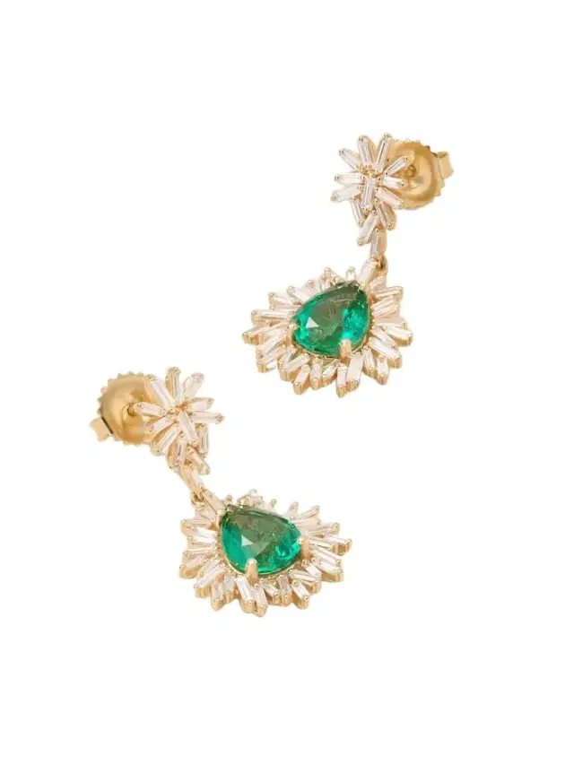 Suzanne Kalan 18-karat Gold, Emerald And Diamond Earrings