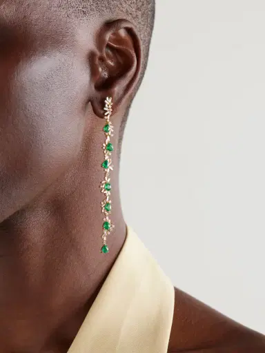 Suzanne Kalan 18-karat Gold, Diamond And Emerald Earrings | Thumbnail 2 Suzanne Kalan 18-karat Gold, Diamond And Emerald Earrings | Thumbnail 2