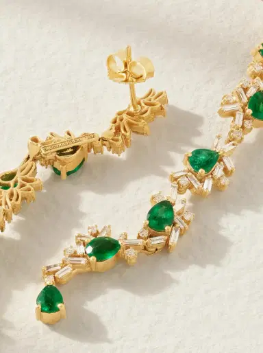 Suzanne Kalan 18-karat Gold, Diamond And Emerald Earrings | Thumbnail 3 Suzanne Kalan 18-karat Gold, Diamond And Emerald Earrings | Thumbnail 3