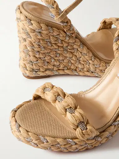 Aquazzura Costiera 120 Crystal-embellished Cord-trimmed Raffia Platorm Wedge Sandals | Thumbnail 4 Aquazzura Costiera 120 Crystal-embellished Cord-trimmed Raffia Platorm Wedge Sandals | Thumbnail 4