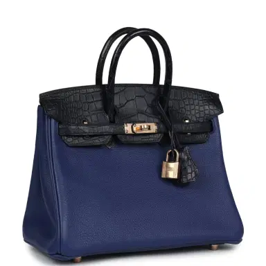 HERMÈS Hermes Birkin 25 Bleu Saphir Taurillion Novillo and Bleu Marine Matte Alligator Touch Rose Gold Hardware | Thumbnail 2