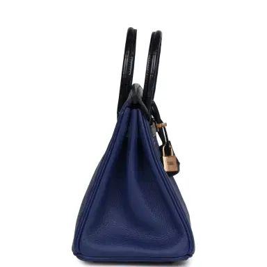 HERMÈS Hermes Birkin 25 Bleu Saphir Taurillion Novillo and Bleu Marine Matte Alligator Touch Rose Gold Hardware | Thumbnail 3