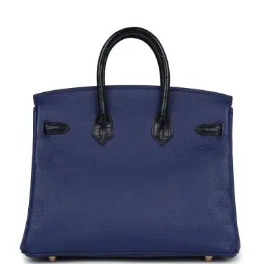 HERMÈS Hermes Birkin 25 Bleu Saphir Taurillion Novillo and Bleu Marine Matte Alligator Touch Rose Gold Hardware | Thumbnail 4