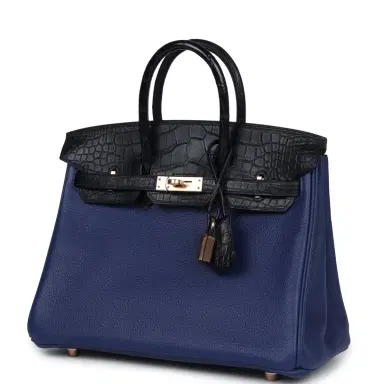 HERMÈS Hermes Birkin 25 Bleu Saphir Taurillion Novillo and Bleu Marine Matte Alligator Touch Rose Gold Hardware | Thumbnail 5
