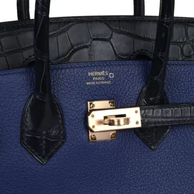 HERMÈS Hermes Birkin 25 Bleu Saphir Taurillion Novillo and Bleu Marine Matte Alligator Touch Rose Gold Hardware | Thumbnail 7